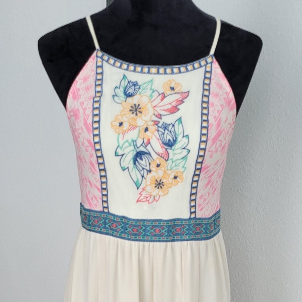 Floral Flowy Full Length Embroidered Slip Dress